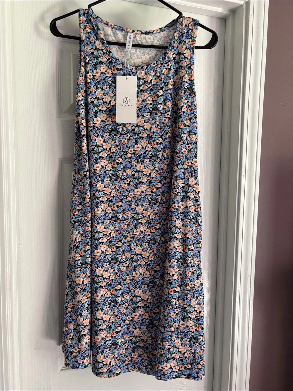 Blue Floral Sleeveless A-Line Dress - Picture 1 of 4